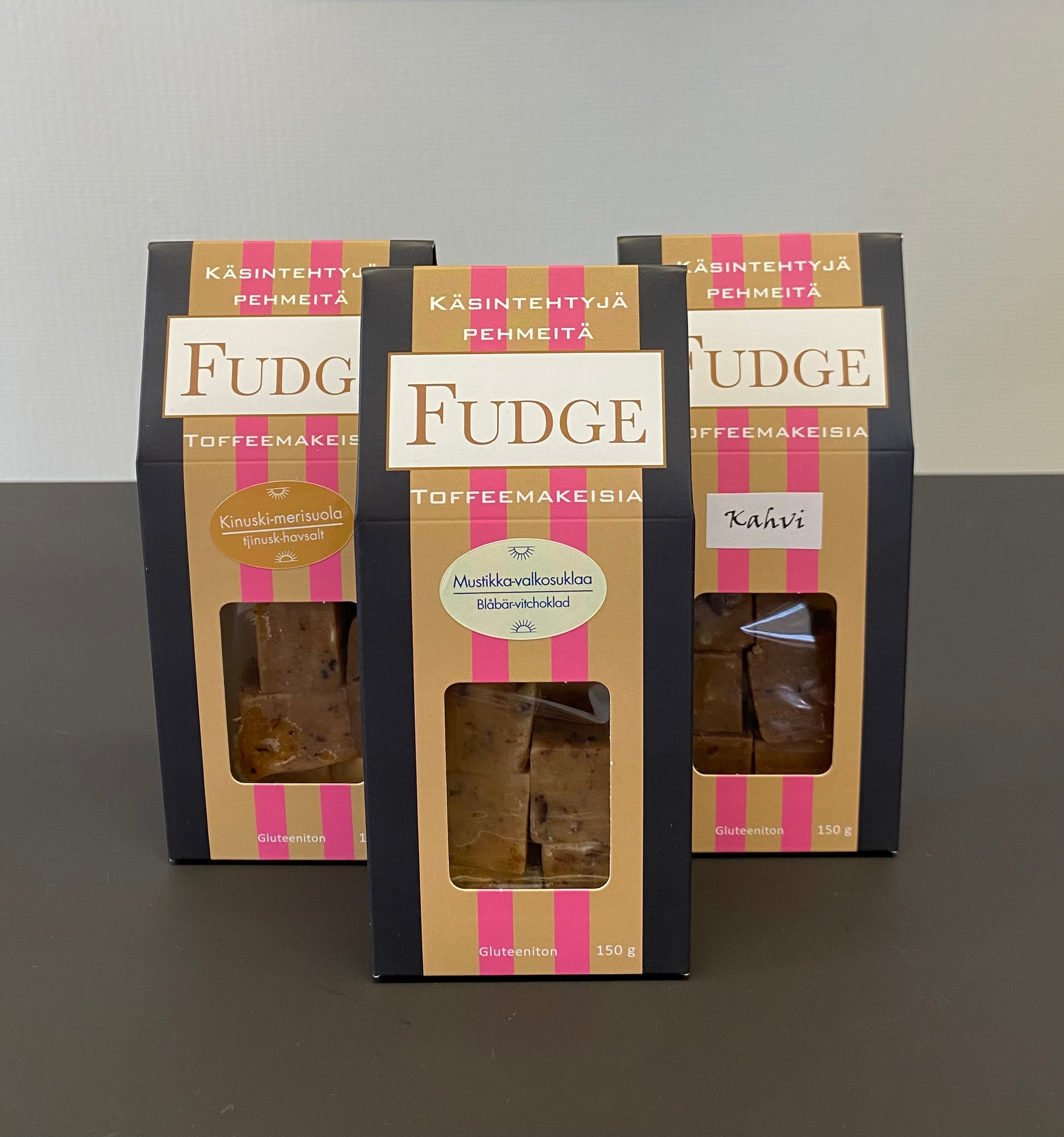 Fudge - pehmeä maitotoffee, kolme makuvaihtoehtoa