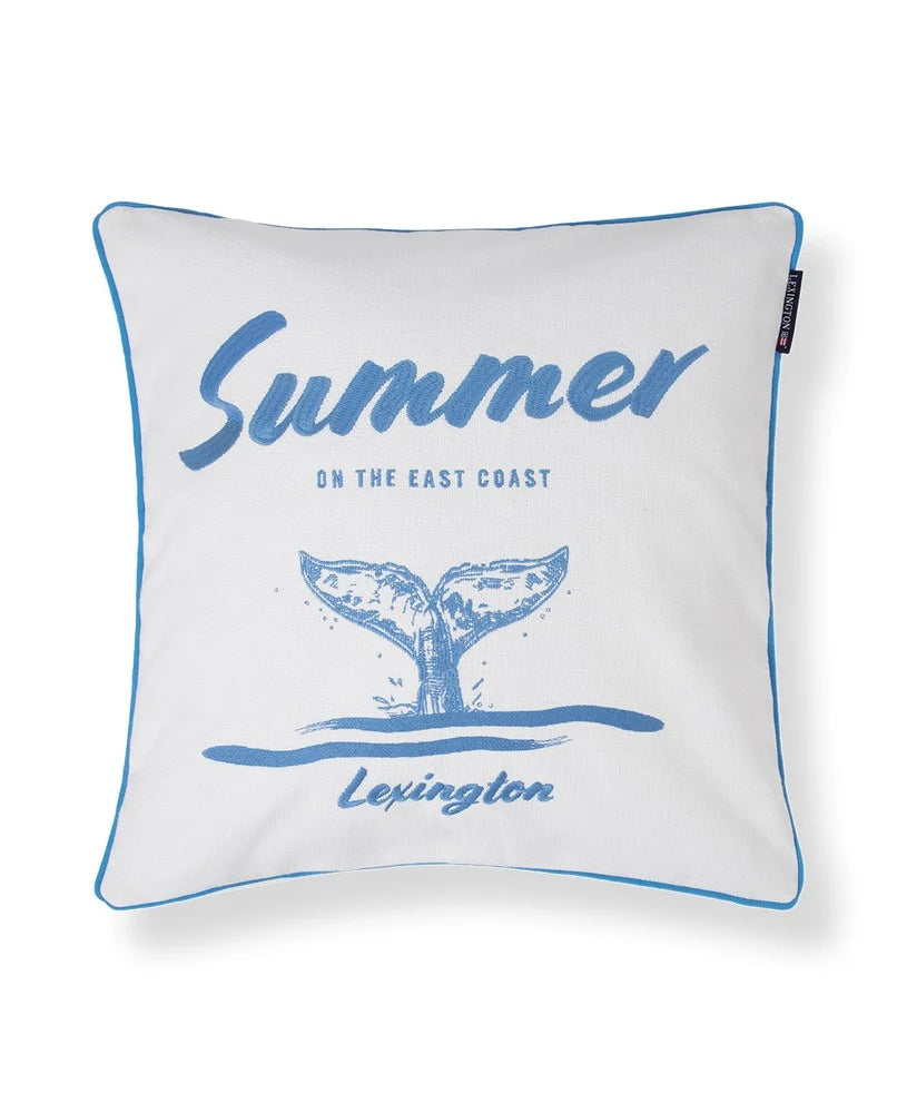 Summer whale -luomupuuvillainen koristetyynynpäällinen