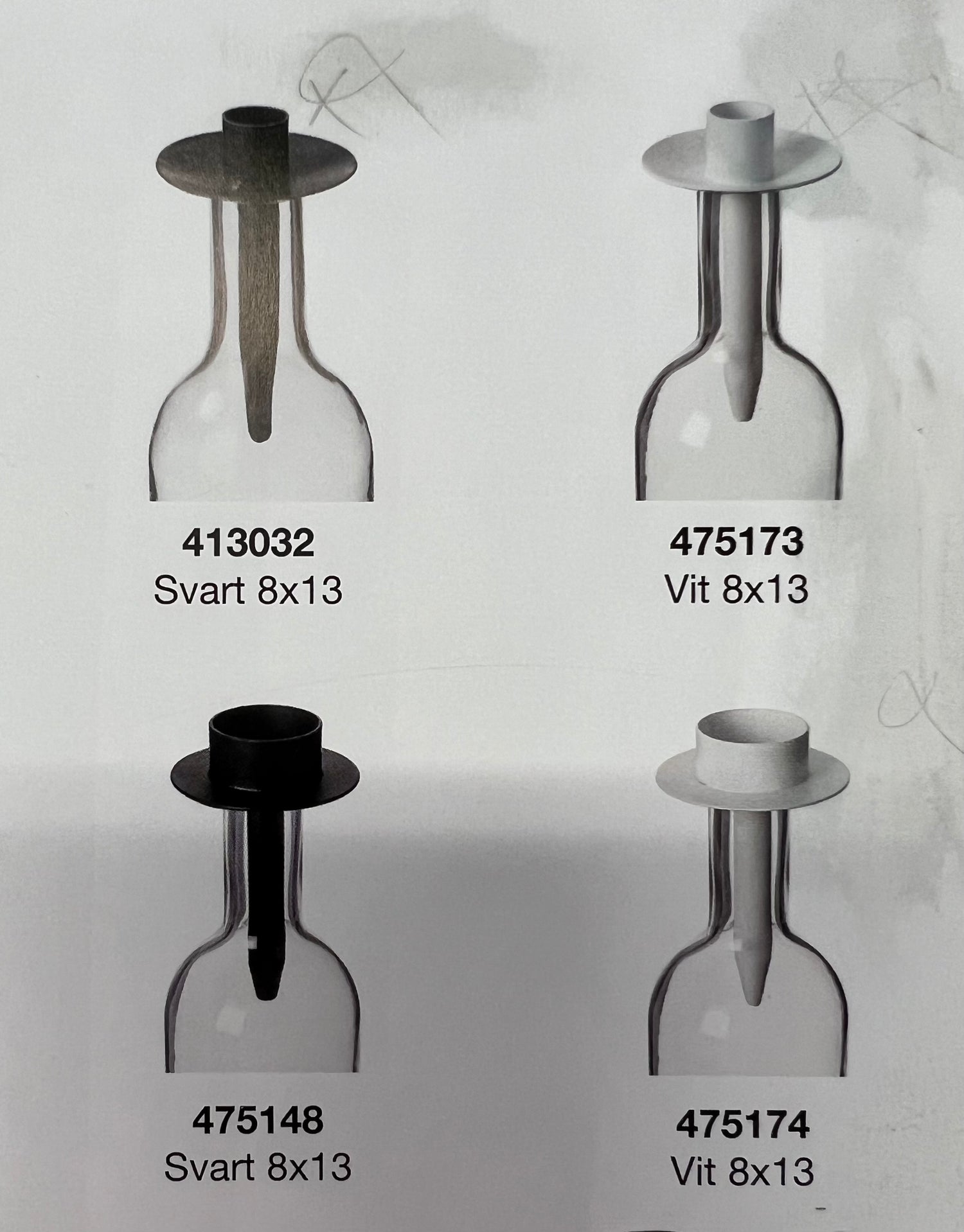 Metallinen kynttilänjalka pulloon, erilaisia