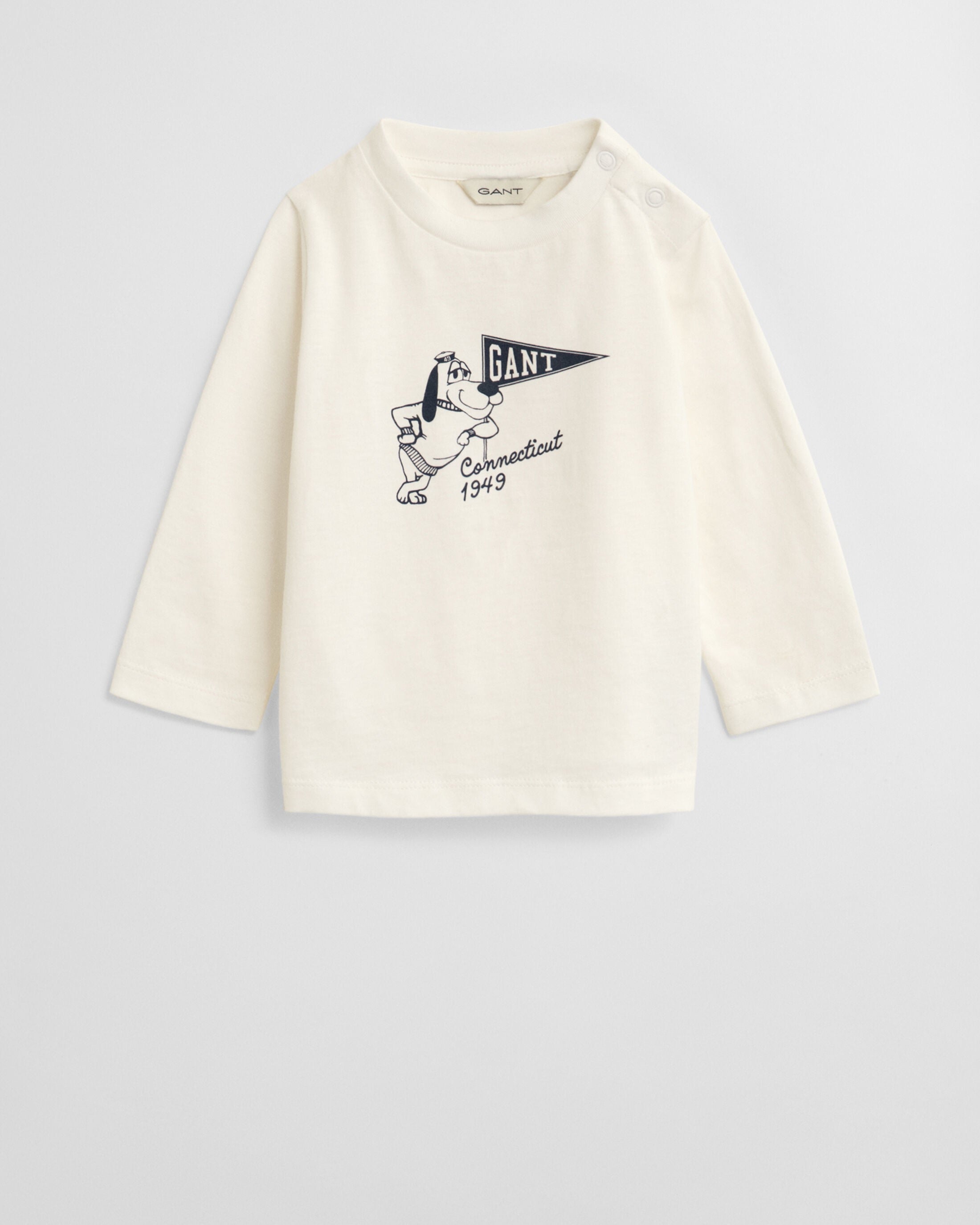 Baby-malliston pitkähihainen koiraprinttipaita valkoinen tai v.pun.