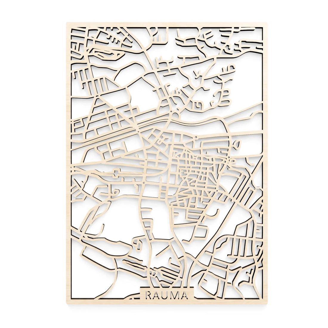 Puinen karttataulu, Rauma, puun tai mustan värinen (29x40cm)