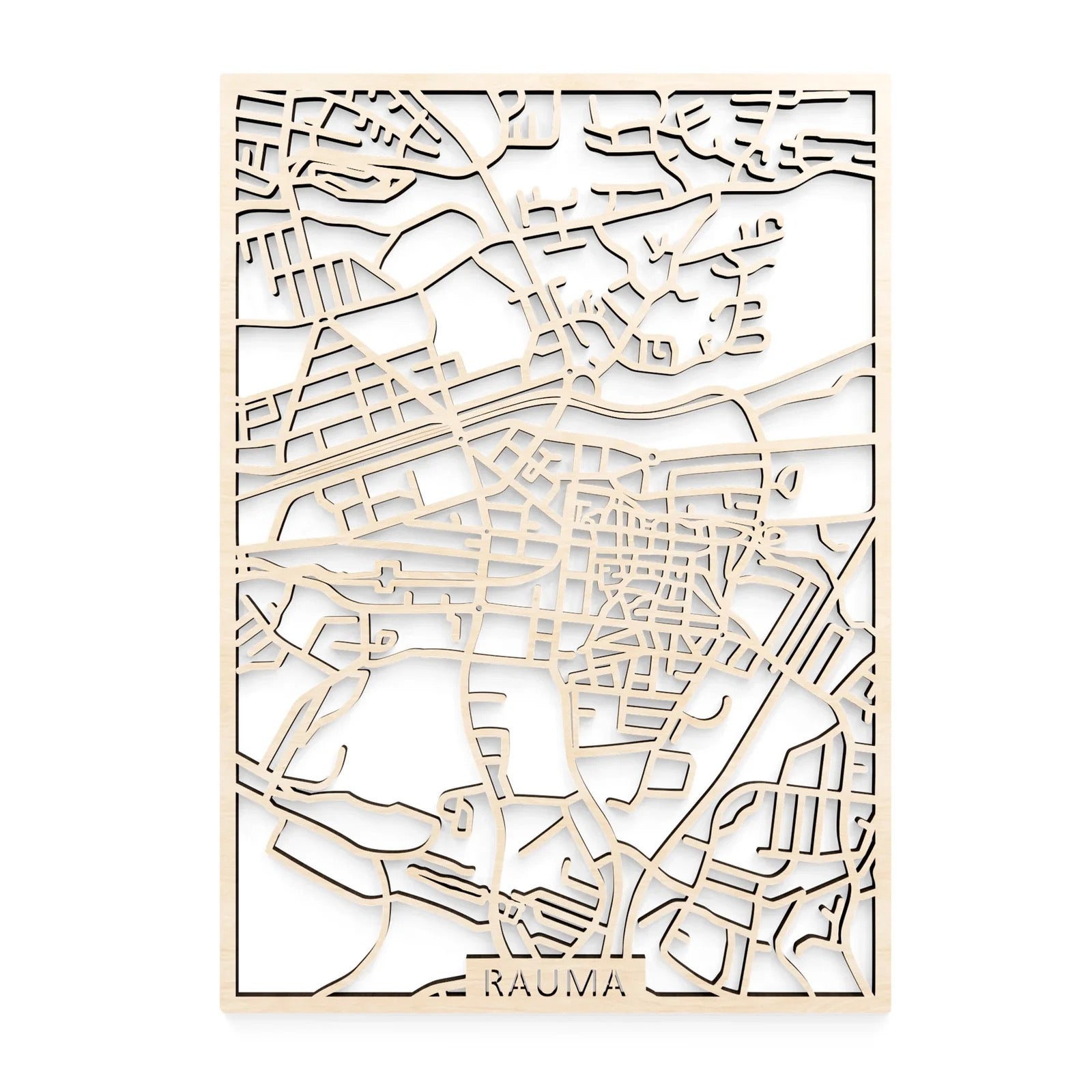Puinen karttataulu, Rauma, puun tai mustan värinen (29x40cm)
