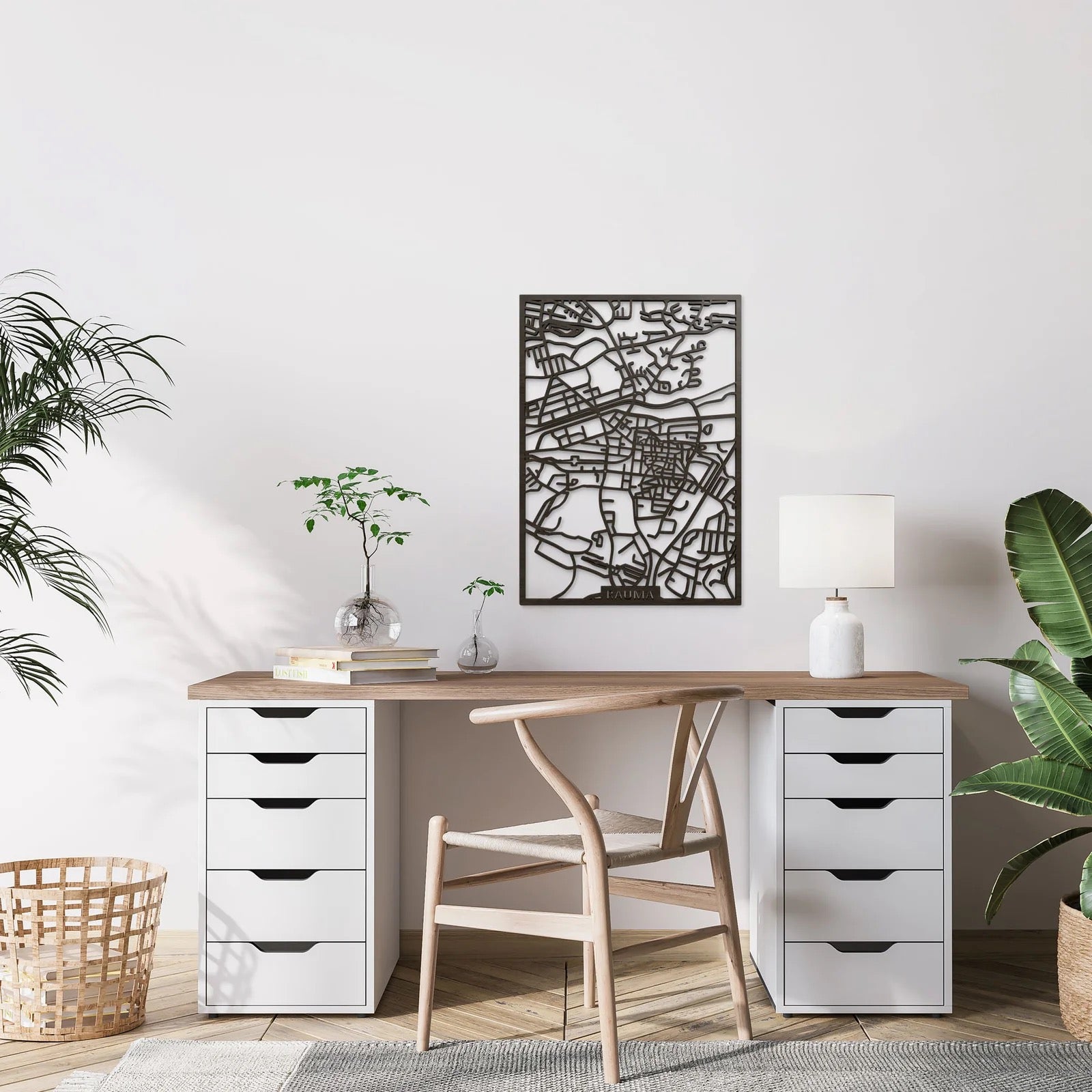 Puinen karttataulu, Rauma, puun tai mustan värinen (29x40cm)