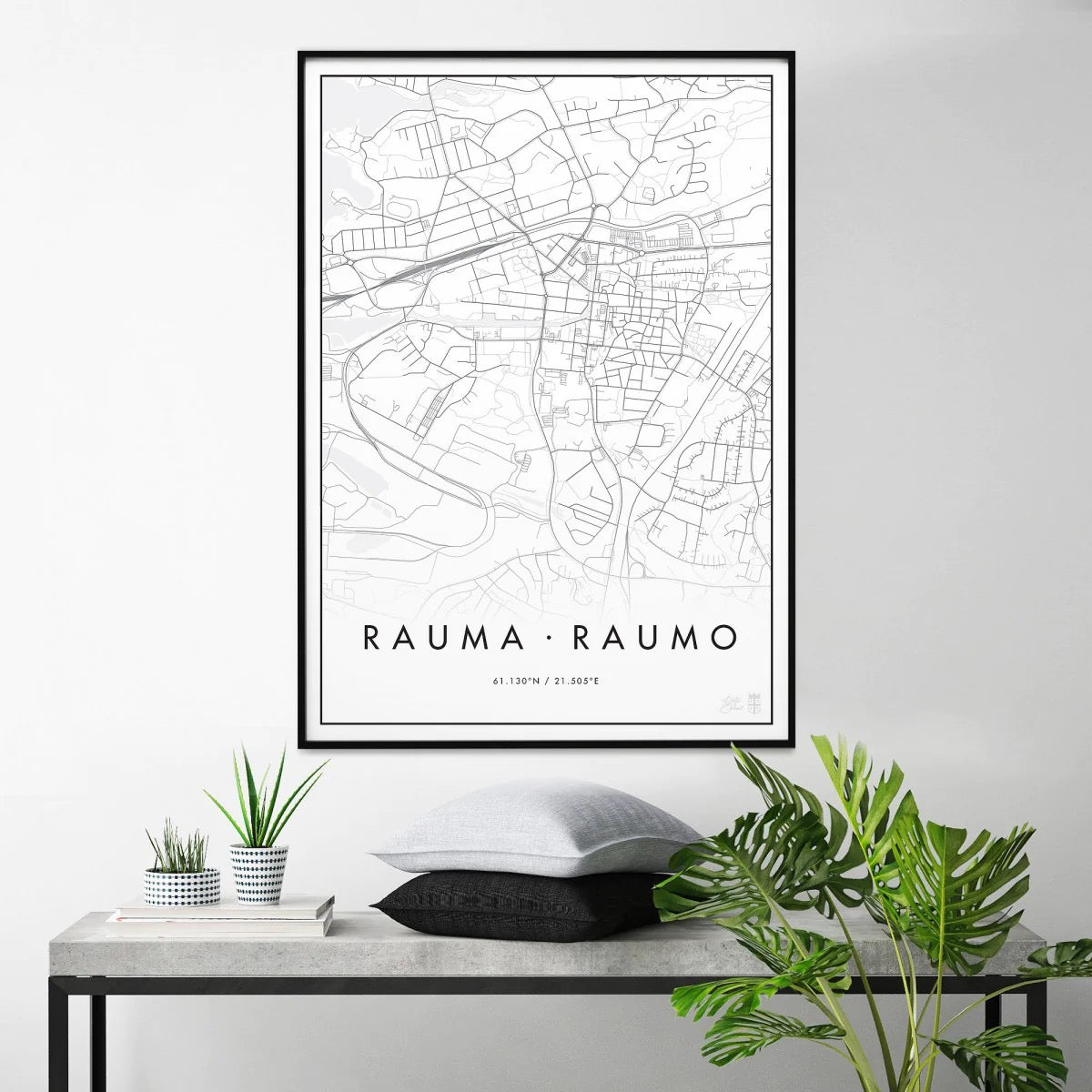 Rauma karttajuliste valkoinen tai musta