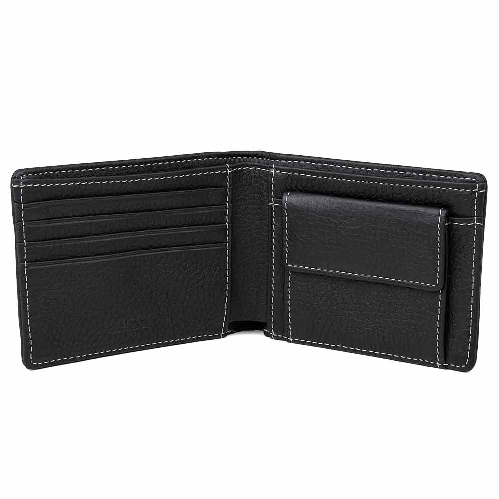 Nahkainen lompakko kolikkotaskulla, musta tai konjakki