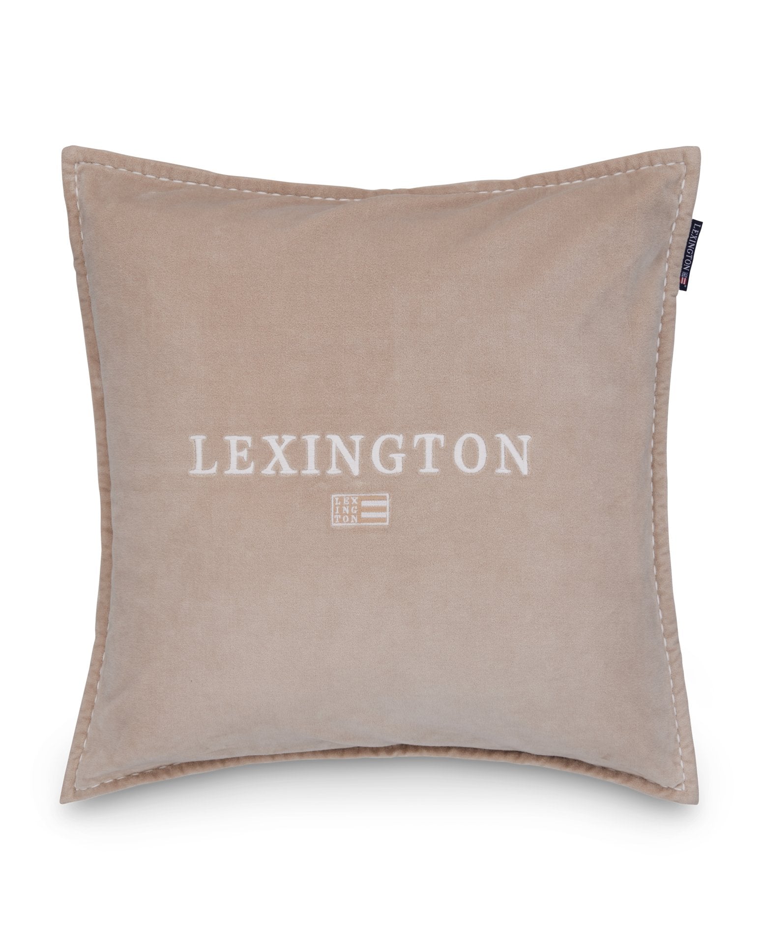 Logo tyynyn päällinen luomupuuvillaa, sametin tuntuinen, beige