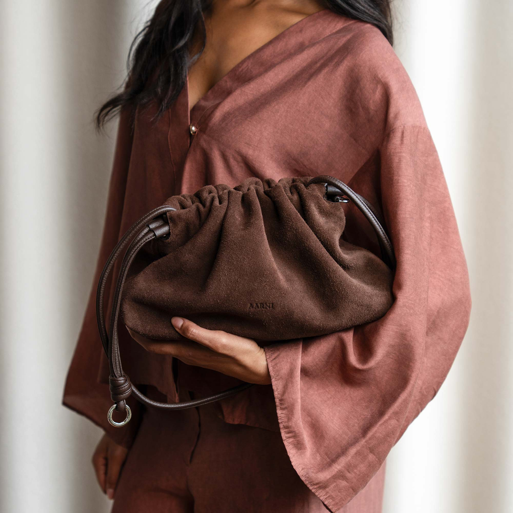 Linne Cluch Bag, Brown Suede