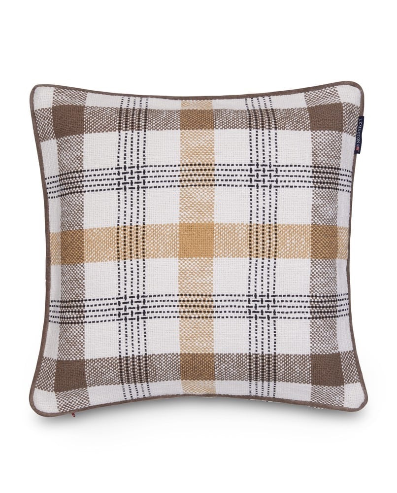 Ruudullinen kierrätyspuuvilla tyynynpäällinen, oliivi tai viininpunainen (50x50cm)