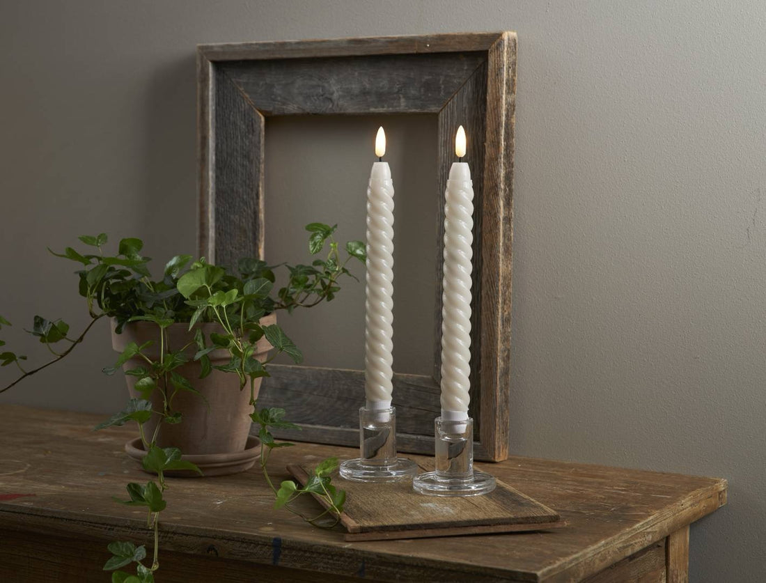 Flamme Swirl LED-antiikkikynttilä 2-pack beige tai harmaa