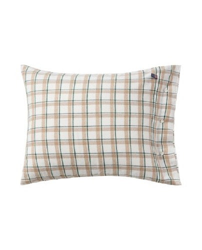 Checked ruudullinen puuvilla-flanelli tyynyliina, vihreä/beige