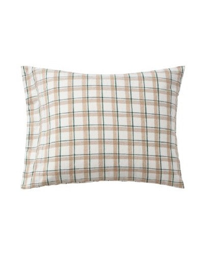 Checked ruudullinen puuvilla-flanelli tyynyliina, vihreä/beige