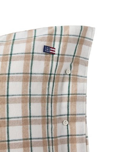 Checked ruudullinen puuvilla-flanelli tyynyliina, vihreä/beige