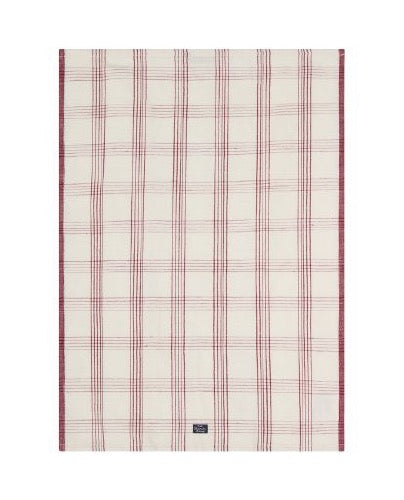 Ruudullinen pellava/puuvilla keittiöpyyhe valkoinen/punainen