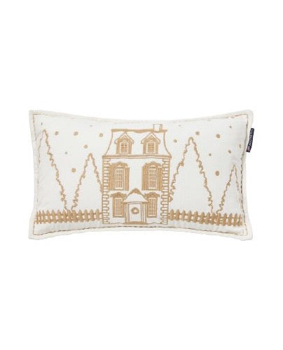 Winter house -veluurityyny luomupuuvillaa 50x30 valkoinen tai vihreä