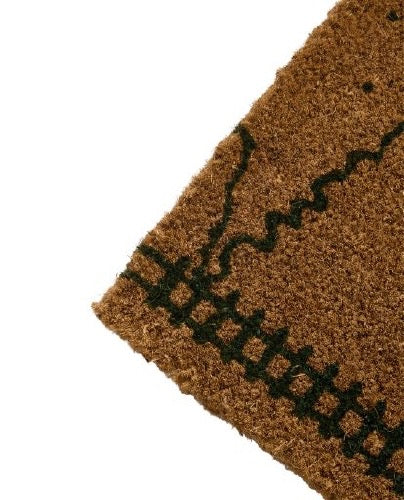 Kookoskuitu- ovimatto, luonnonvärinen/vihreät tekstit ja kuva 45x90 cm