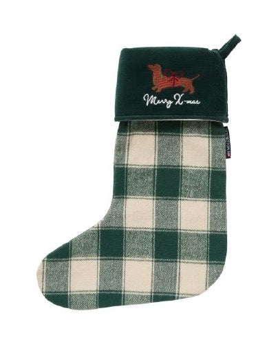 Ruudullinen joulusukka luomupuuvillaa koirakuviointi 45 cm