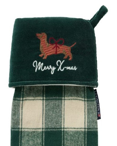 Ruudullinen joulusukka luomupuuvillaa koirakuviointi 45 cm