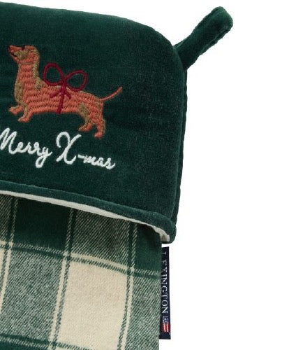 Ruudullinen joulusukka luomupuuvillaa koirakuviointi 45 cm