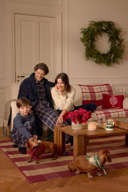 Luomupuuvilla yöasusetti ruudullista flanellia, sininen