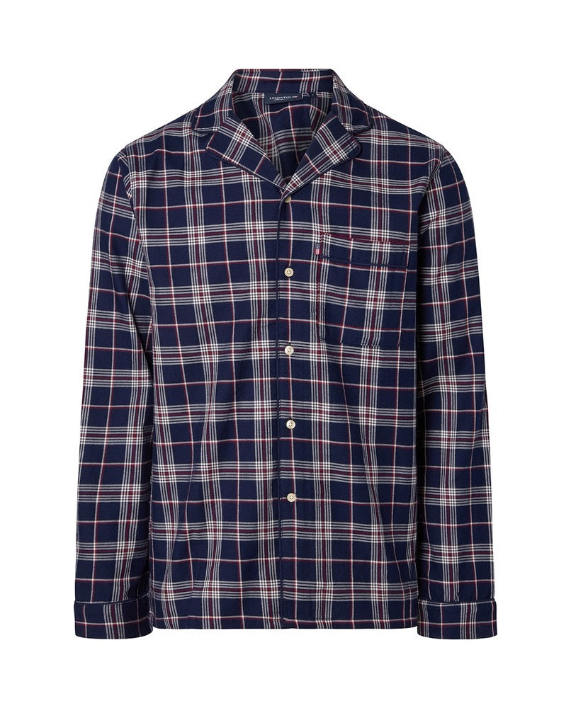 Luomupuuvilla yöasusetti ruudullista flanellia, sininen