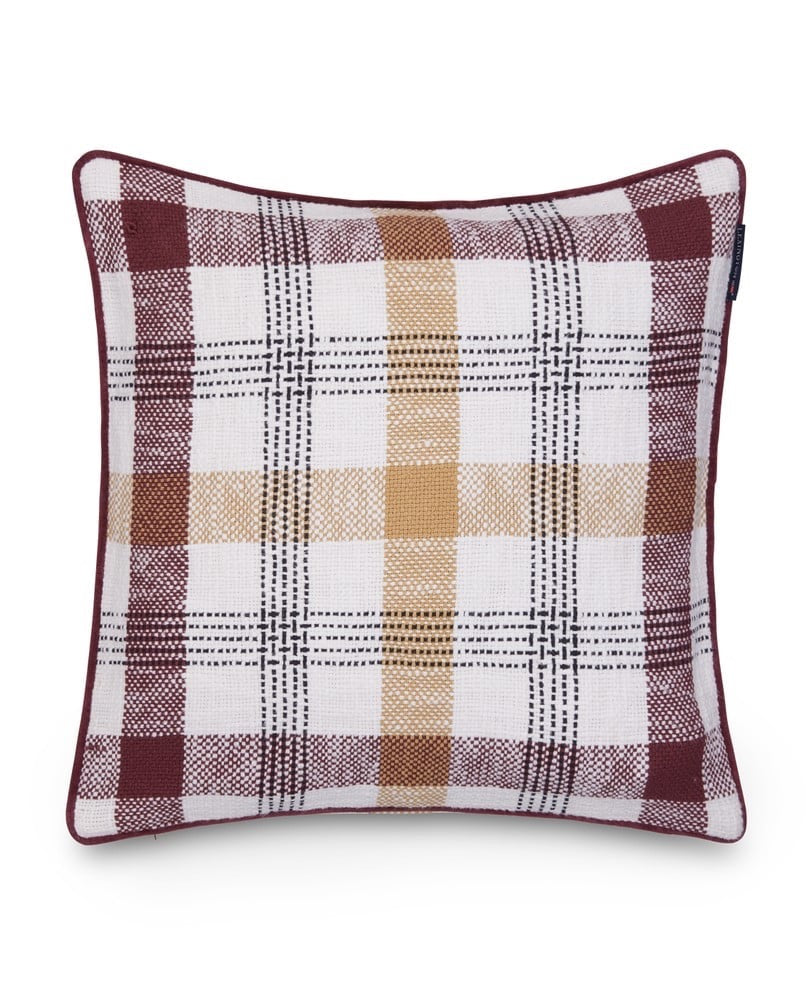 Ruudullinen kierrätyspuuvilla tyynynpäällinen, oliivi tai viininpunainen (50x50cm)
