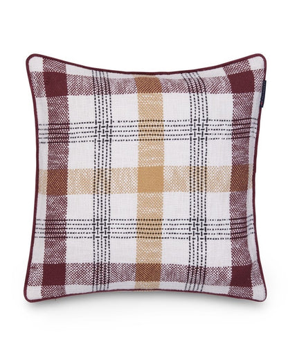 Ruudullinen kierrätyspuuvilla tyynynpäällinen, oliivi tai viininpunainen (50x50cm)