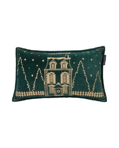 Winter house -veluurityyny luomupuuvillaa 50x30 valkoinen tai vihreä