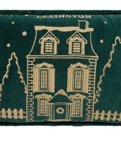 Winter house -veluurityyny luomupuuvillaa 50x30 valkoinen tai vihreä