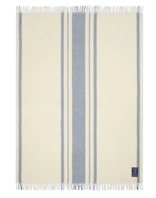 Raidallinen kierrätetty villaviltti, sininen/valkoinen 130x170cm