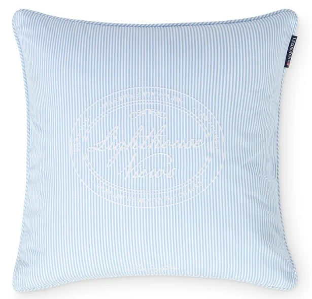Raidallinen luomupuuvillan tyynynpäällinen, sinivalkoinen 50x50cm