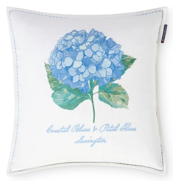 Kukkakirjailtu pellavasekoite tyynynpäällinen, valkoinen 50x50cm